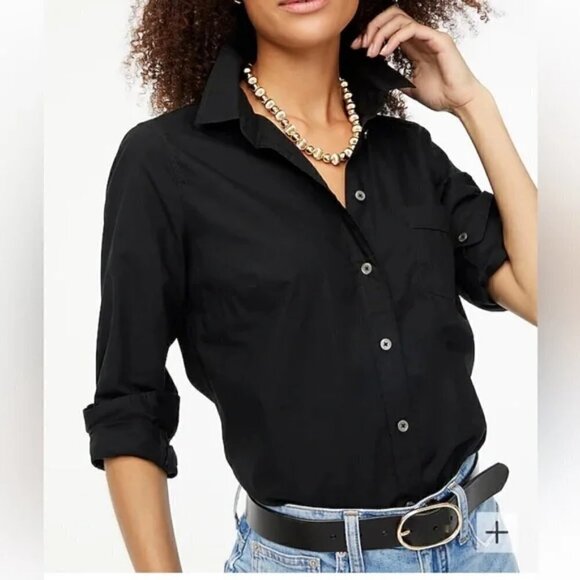 J. Crew Petite Button-Up Cotton-Blend Poplin Shirt Black Size PS NWT - Picture 1 of 7